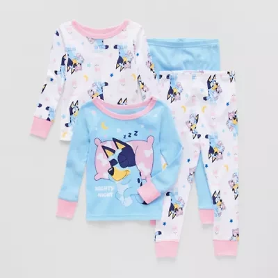 Toddler Girls Bluey Crew Neck Long Sleeve 4-pc. Pajama Sets