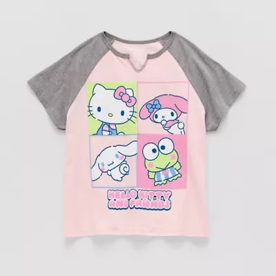 Little & Big Kid Girls Split Crew Neck Short Sleeve Regular Fit Hello Kitty Graphic T-Shirt