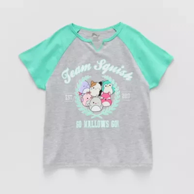 Little & Big Kid Girls Split Crew Neck Short Sleeve Regular Fit Squishmallows Graphic T-Shirt