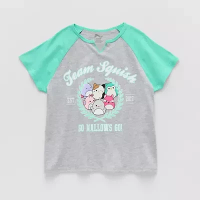 Little & Big Kid Girls Split Crew Neck Short Sleeve Regular Fit Squishmallows Graphic T-Shirt