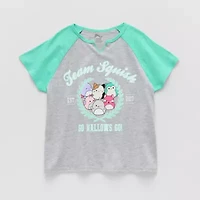 Little & Big Kid Girls Split Crew Neck Short Sleeve Regular Fit Squishmallows Graphic T-Shirt