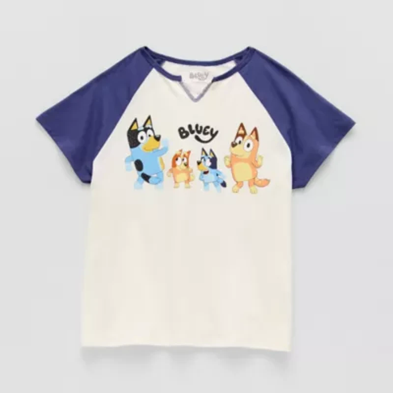 Little & Big Kid Girls Split Crew Neck Short Sleeve Regular Fit Bluey Graphic T-Shirt