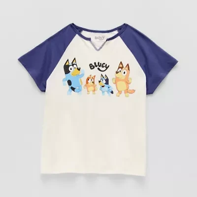 Little & Big Kid Girls Split Crew Neck Short Sleeve Regular Fit Bluey Graphic T-Shirt