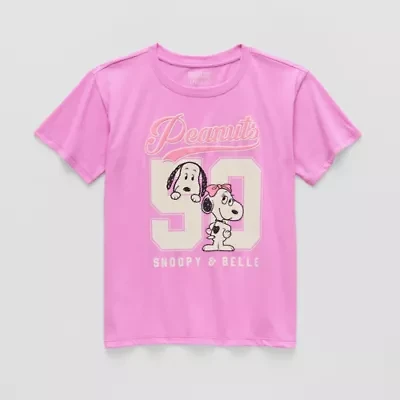 Little & Big Kid Girls Round Neck Short Sleeve Oversized Peanuts Graphic T-Shirt