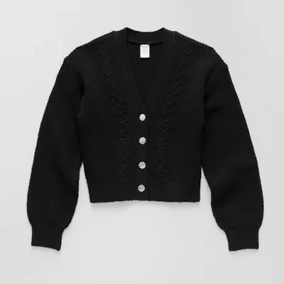 Thereabouts Little & Big Kid Girls V Neck Long Sleeve Button Cardigan