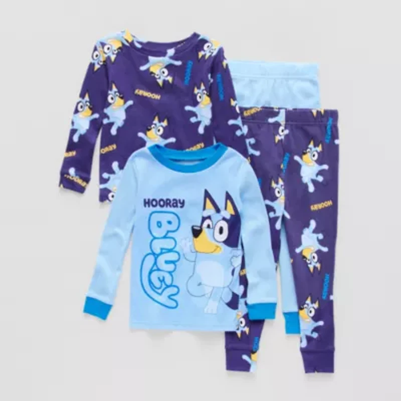 Toddler Boys Bluey Crew Neck Long Sleeve 4-pc. Pajama Sets
