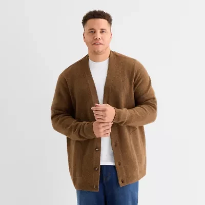 mutual weave Mens V Neck Long Sleeve Button Open Front Big and Tall Cardigan