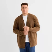 mutual weave Mens V Neck Long Sleeve Button Open Front Big and Tall Cardigan