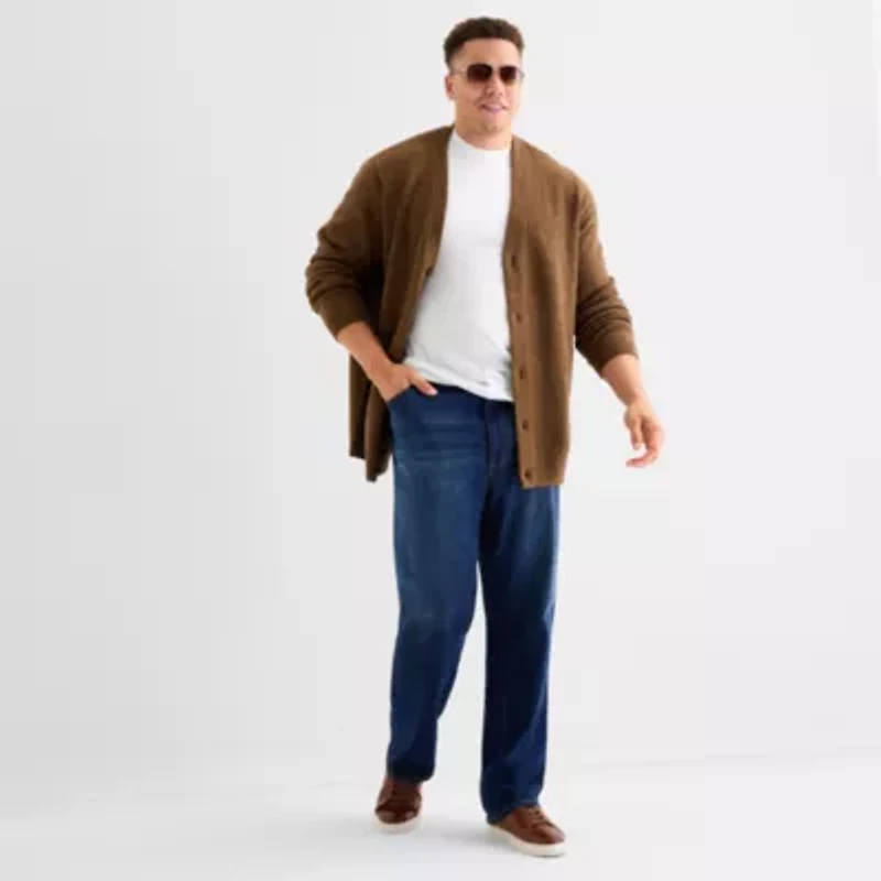mutual weave Mens V Neck Long Sleeve Button Open Front Big and Tall Cardigan