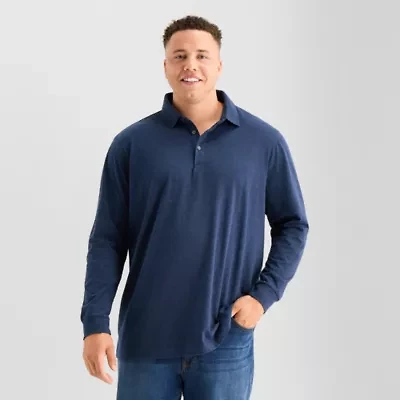 St. John's Bay Super Soft Jersey Big and Tall Mens Classic Fit Long Sleeve Polo Shirt