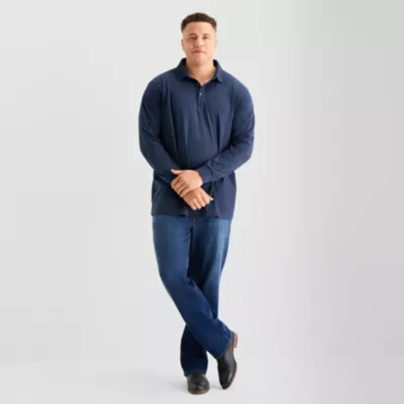 St. John's Bay Super Soft Jersey Big and Tall Mens Classic Fit Long Sleeve Polo Shirt