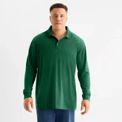 St. John's Bay Super Soft Jersey Big and Tall Mens Classic Fit Long Sleeve Polo Shirt