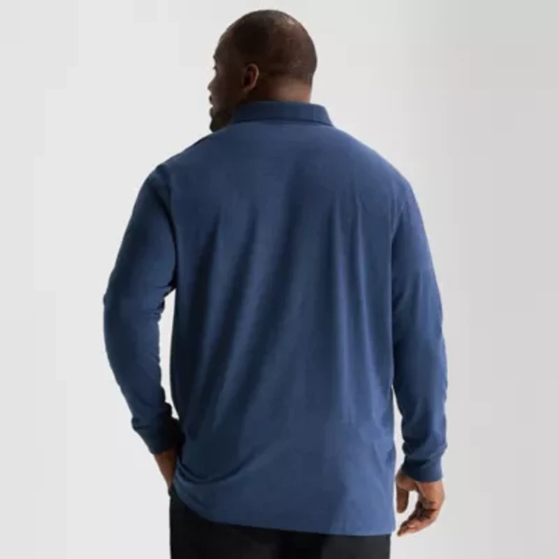 St. John's Bay Super Soft Jersey Big and Tall Mens Classic Fit Easy-on + Easy-off Adaptive Long Sleeve Polo Shirt