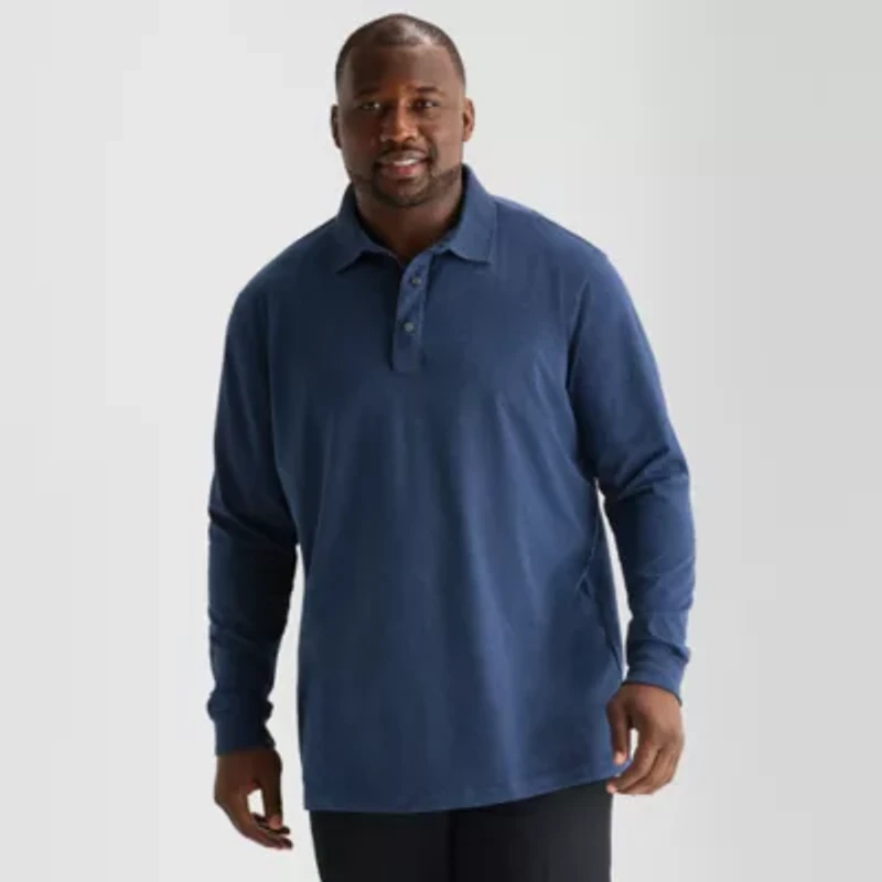 St. John's Bay Super Soft Jersey Big and Tall Mens Classic Fit Easy-on + Easy-off Adaptive Long Sleeve Polo Shirt