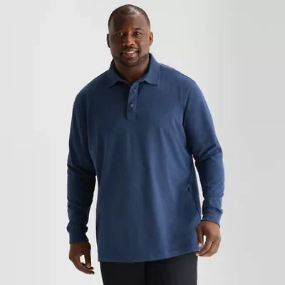 St. John's Bay Super Soft Jersey Big and Tall Mens Classic Fit Easy-on + Easy-off Adaptive Long Sleeve Polo Shirt