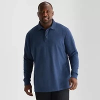 St. John's Bay Super Soft Jersey Big and Tall Mens Classic Fit Easy-on + Easy-off Adaptive Long Sleeve Polo Shirt
