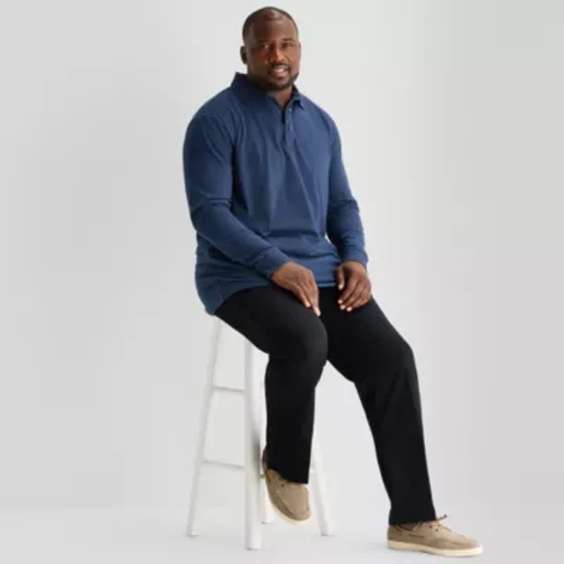 St. John's Bay Super Soft Jersey Big and Tall Mens Classic Fit Easy-on + Easy-off Adaptive Long Sleeve Polo Shirt