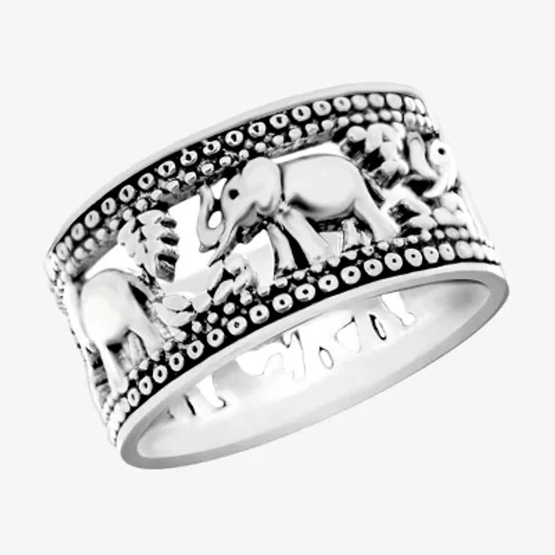 Sparkle Allure Elephant Womens 2MM Pure Silver Over Brass Band