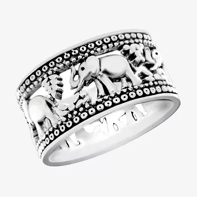 Sparkle Allure Elephant Womens 2MM Pure Silver Over Brass Band