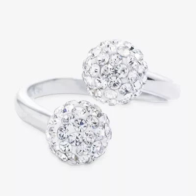 Sparkle Allure Womens Crystal Pure Silver Over Brass Round Bypass  Cocktail Ring