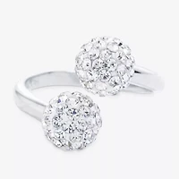 Sparkle Allure Womens Crystal Pure Silver Over Brass Round Bypass  Cocktail Ring