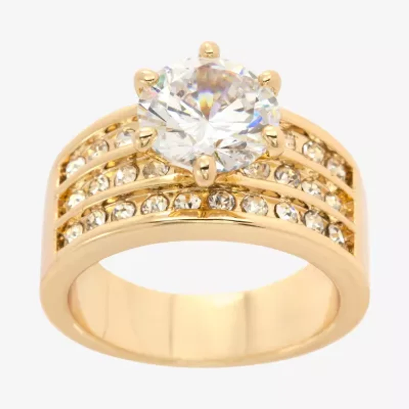 Sparkle Allure Womens White Crystal 14K Gold Over Brass Hypoallergenic Engagement Ring