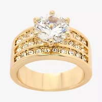 Sparkle Allure Womens White Crystal 14K Gold Over Brass Hypoallergenic Engagement Ring