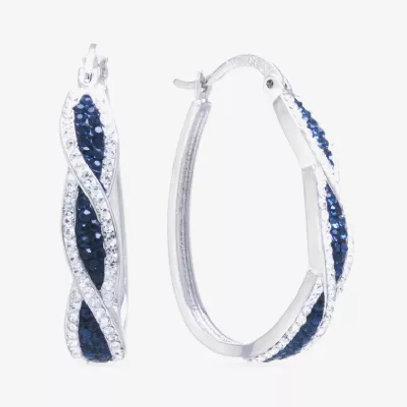 Sparkle Allure Womens Blue Crystal 35mm Oval Hoop Earrings