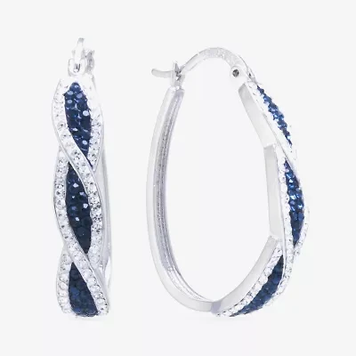 Sparkle Allure Womens Blue Crystal 35mm Oval Hoop Earrings