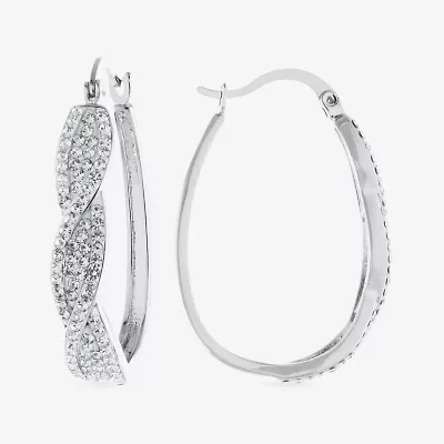 Sparkle Allure Womens Blue Crystal 35mm Oval Hoop Earrings