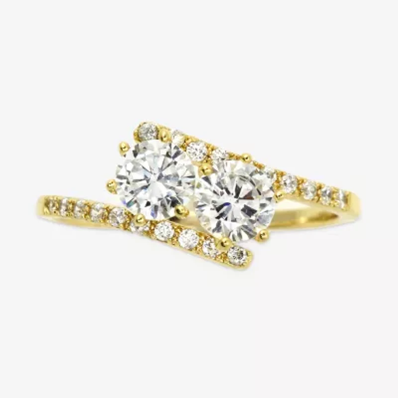 Sparkle Allure Womens White Cubic Zirconia 14K Gold Over Brass Hypoallergenic Bypass  Engagement Ring