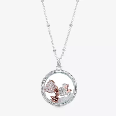 Disney Classics Womens Crystal Pure Silver Over Brass Heart 16 Inch Pendant Necklace