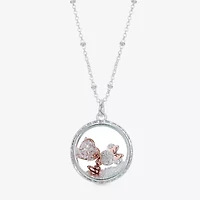 Disney Classics Womens Crystal Pure Silver Over Brass Heart 16 Inch Pendant Necklace