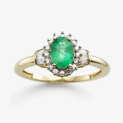 Gemstone & 1/4 C.T. T.W. Diamond 10K Gold Oval Halo Cocktail Ring
