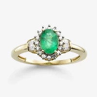 Gemstone & 1/4 C.T. T.W. Diamond 10K Gold Oval Halo Cocktail Ring