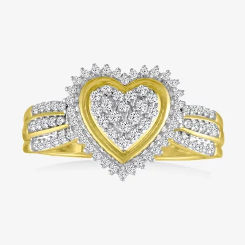 Womens 1/3 CT. T.W. Natural White Diamond 10K Gold Heart Halo Cocktail Ring