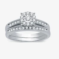I Said Yes (H-I / I1) Womens 3/8 CT. T.W. Lab Grown White Diamond Sterling Silver Round Side Stone Halo Bridal Set