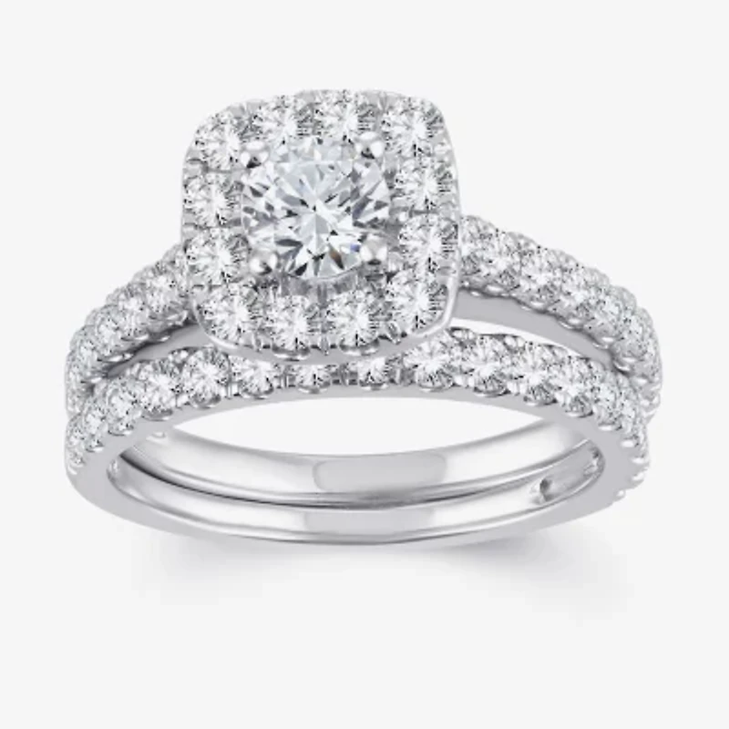 2 CT.T.W. Natural Diamond Cushion Halo Bridal Set 10K or 14K Gold