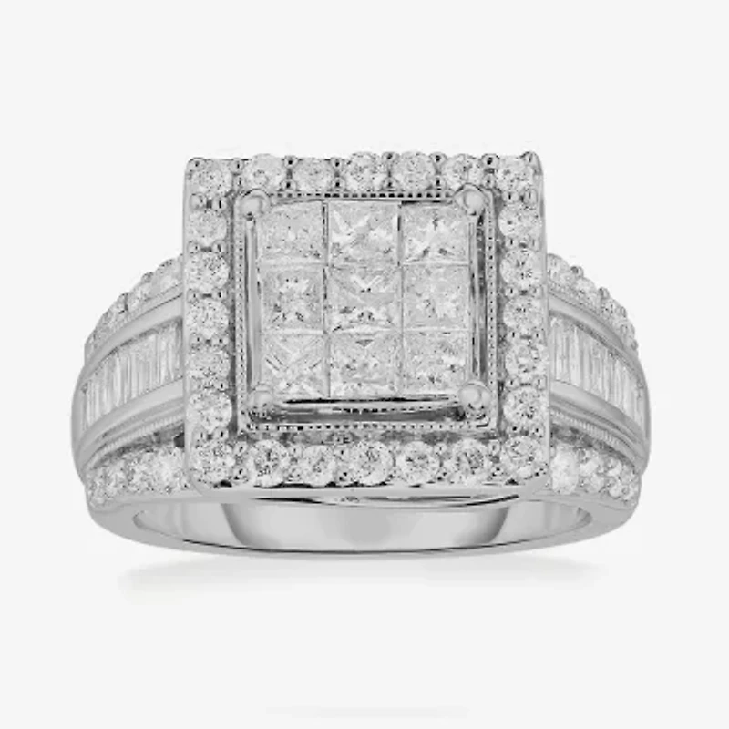 2 CT.T.W. Natural Diamond Side Stone Halo Engagement Ring 10K or 14K Gold