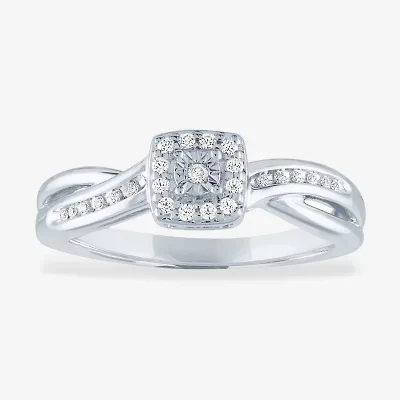 Womens 1/10 CT. T.W. Natural White Diamond Sterling Silver Cushion Promise Ring