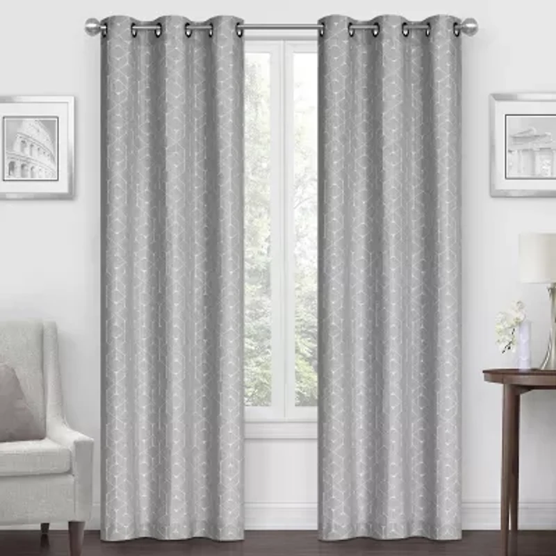 Regal Home Geo Cube Jacquard Grommet Top Light-Filtering Set of 2 Curtain Panel
