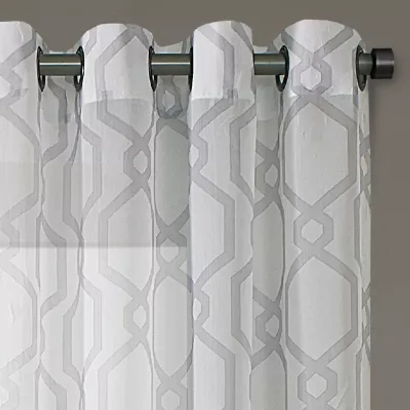 Regal Home Crushed Voile Geo Print Grommet Top Sheer Single Curtain Panel