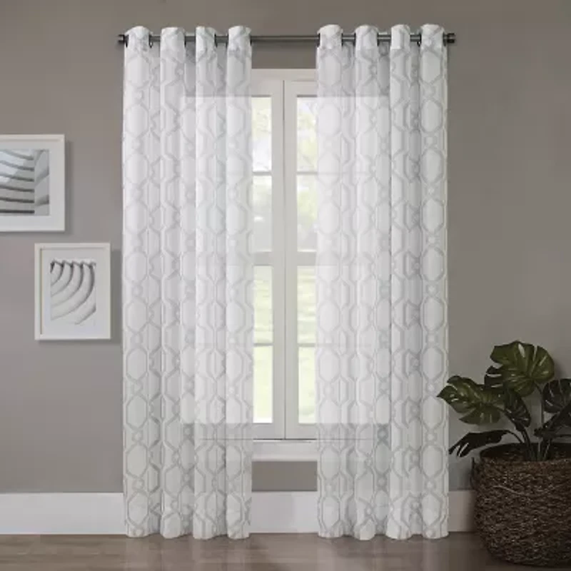 Regal Home Crushed Voile Geo Print Grommet Top Sheer Single Curtain Panel