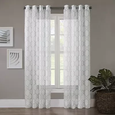 Regal Home Crushed Voile Geo Print Grommet Top Sheer Single Curtain Panel