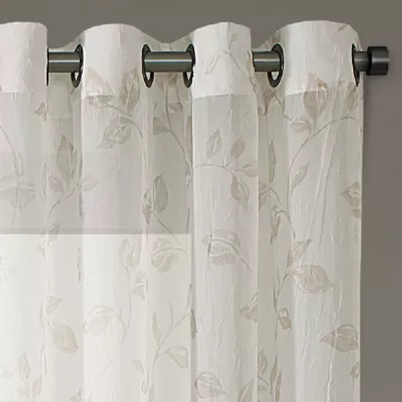 Regal Home Crushed Voile Leaves Print Grommet Top Sheer Single Curtain Panel