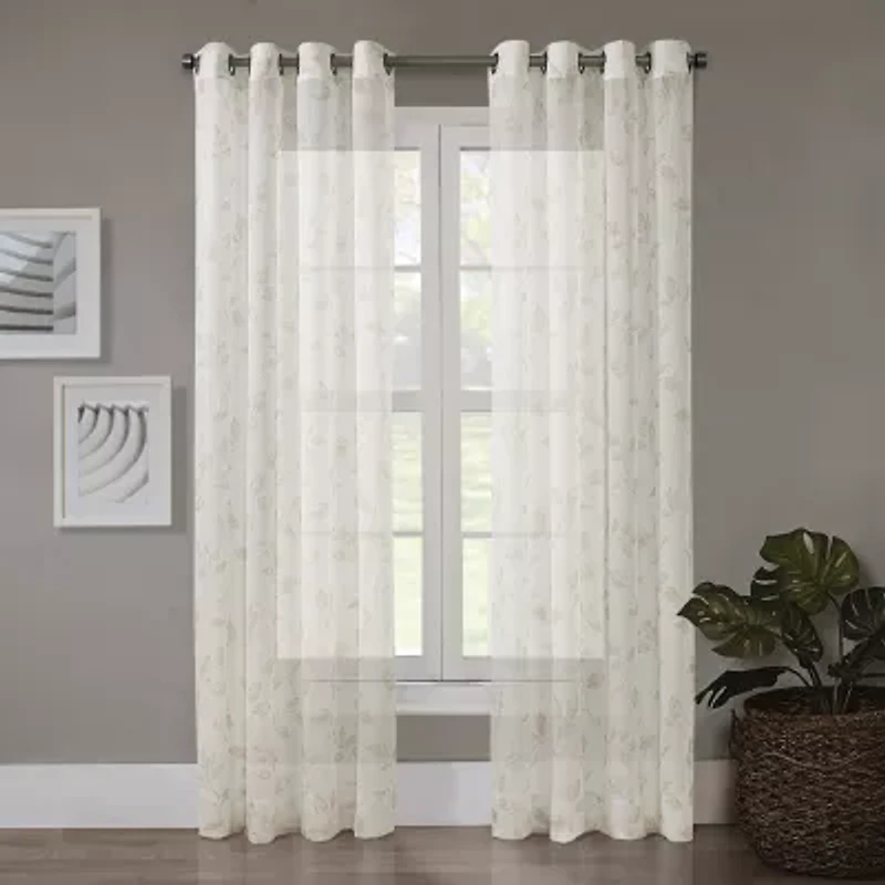 Regal Home Crushed Voile Leaves Print Grommet Top Sheer Single Curtain Panel