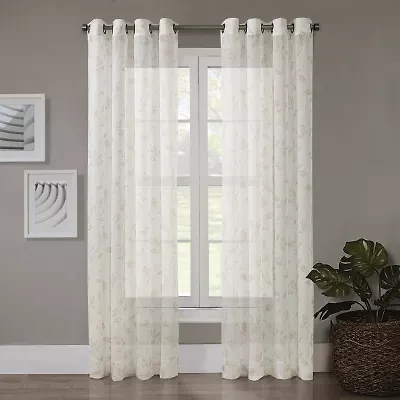 Regal Home Crushed Voile Leaves Print Grommet Top Sheer Single Curtain Panel