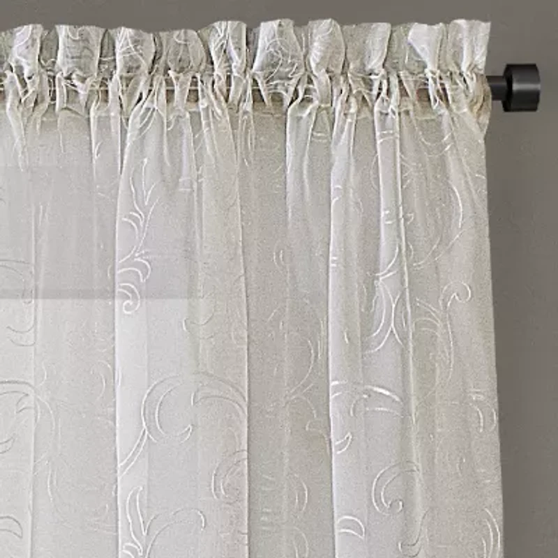 Regal Home Embroidered Voile Rod Pocket Sheer Single Curtain Panel