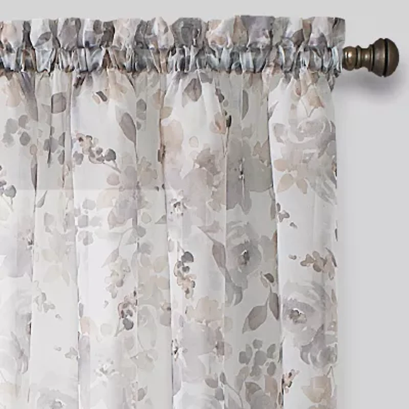 Regal Home Floral Printed Voile Rod Pocket Sheer Single Curtain Panel