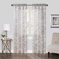 Regal Home Floral Printed Voile Rod Pocket Sheer Single Curtain Panel